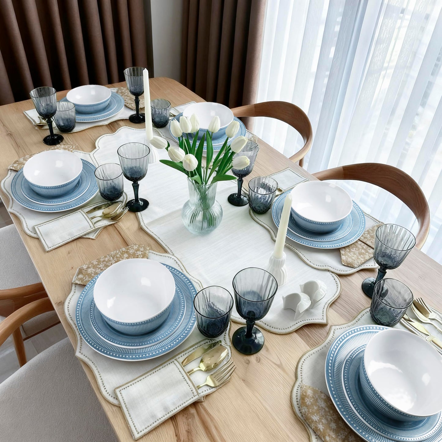 Melamine Dinnerware Set of 12 Pcs, Dinner Dishes Set for Indoor and Outdoor Use, Melamine Plates and Bowls Set for 4, Dishwasher Safe, Lightweight Unbreakable, BPA Free, Blue