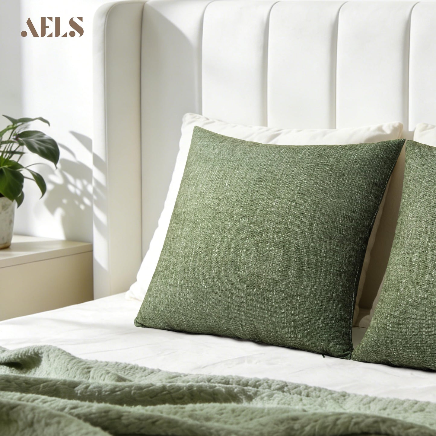 AELS Decorative Throw Pillow Covers 16x16, Set of 2, Soft Textured Look Printed Pillow Case, Modern Farmhouse Cushion Case for Bed Couch Sofa, Light Olive Green (Covers Only)