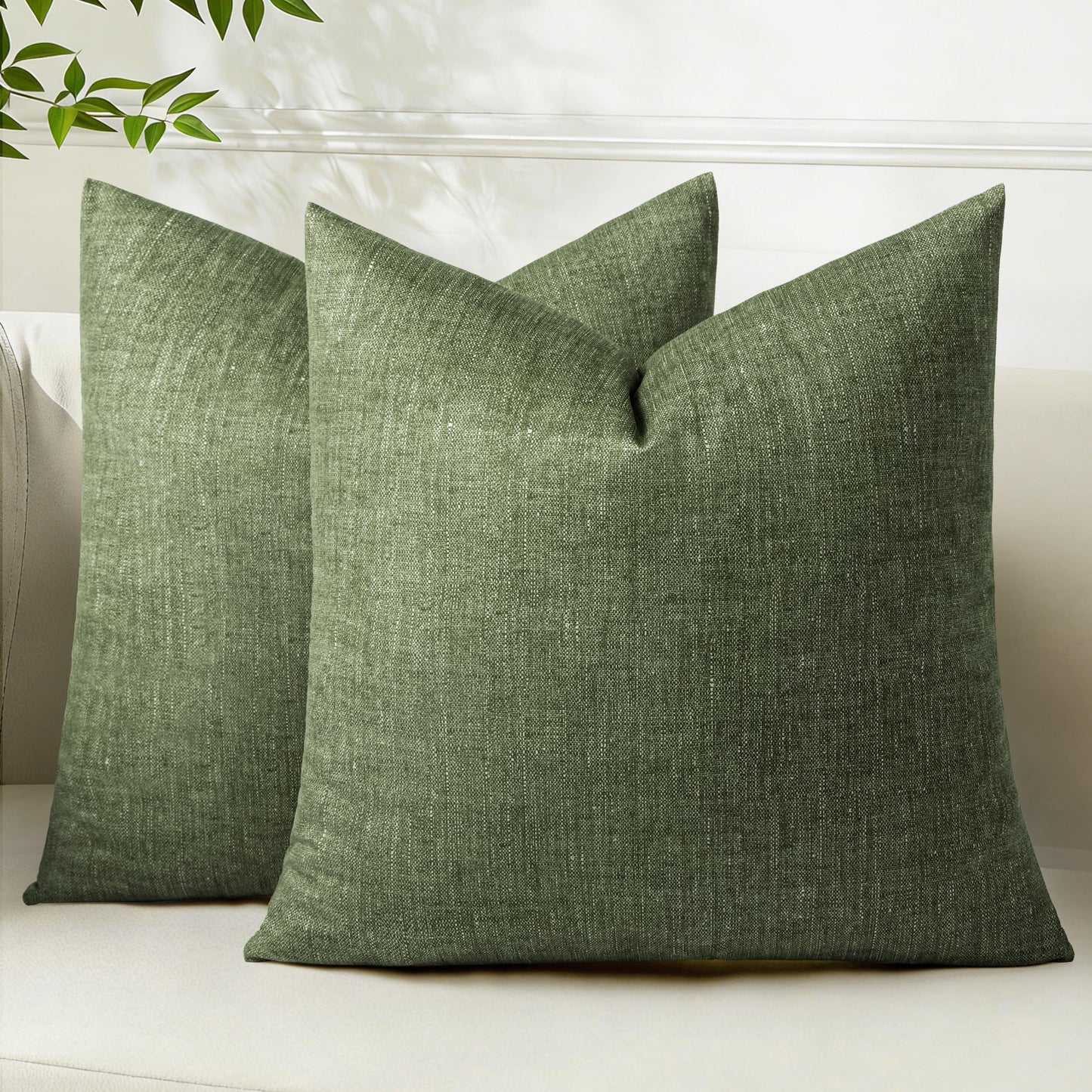 AELS Decorative Throw Pillow Covers 16x16, Set of 2, Soft Textured Look Printed Pillow Case, Modern Farmhouse Cushion Case for Bed Couch Sofa, Light Olive Green (Covers Only)