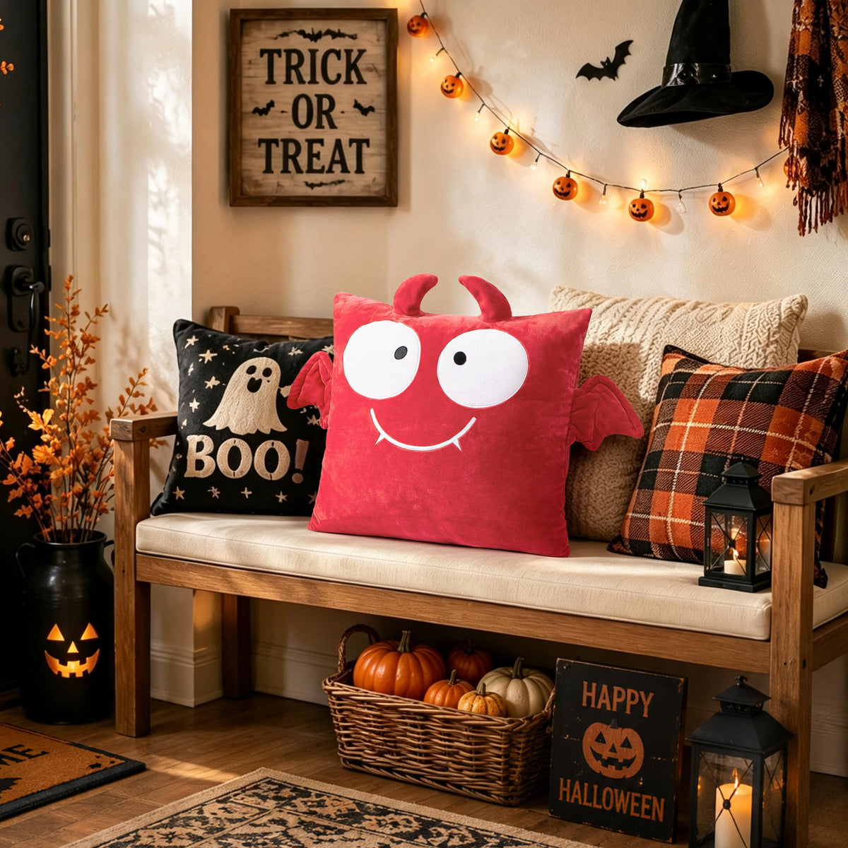 AELS Halloween Monster Pillow Covers 18x18 Inch Set of 2, Red