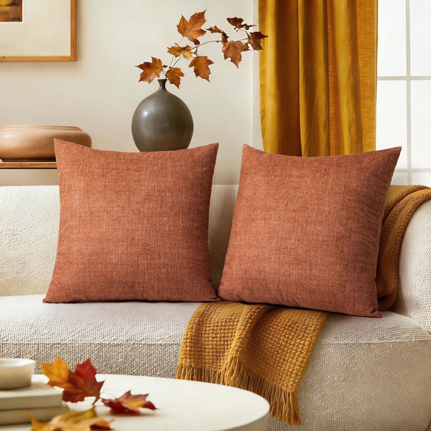 AELS Decorative Throw Pillow Covers 16x16, Set of 2, Soft Textured Look Printed Pillow Case, Modern Farmhouse Cushion Case for Bed Couch Sofa, Light Olive Green (Covers Only)