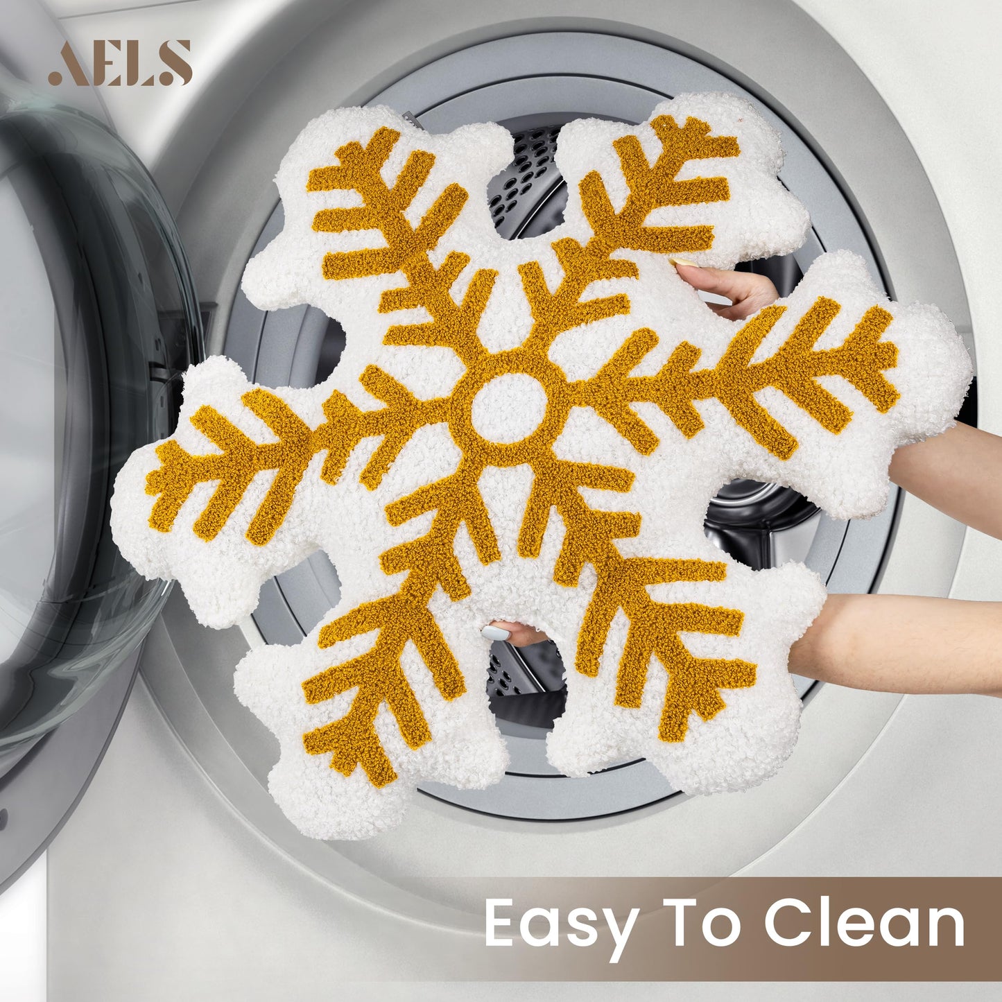 AELS 21.6 Inches 3D Snowflake Christmas Decorative Throw Pillow, Cute Winter Faux Fur Plush Throw Pillow, Living Room Bedroom Nursery Decor, White Christmas Decoration, Snow White
