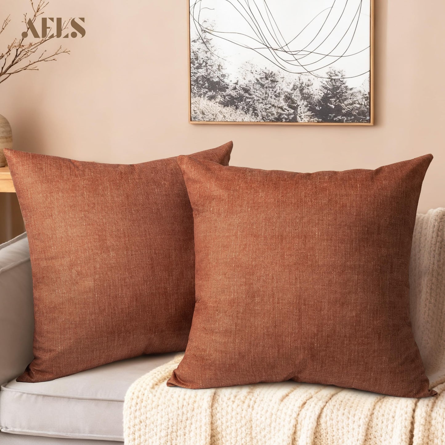 AELS Decorative Throw Pillow Covers 16x16, Set of 2, Soft Textured Look Printed Pillow Case, Modern Farmhouse Cushion Case for Bed Couch Sofa, Mustard Yellow (Covers Only)