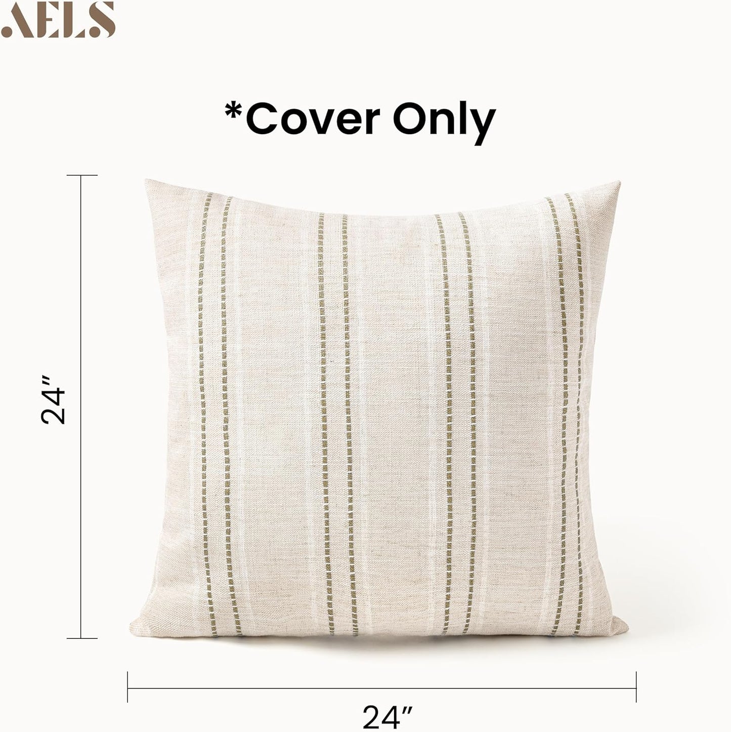 AELS 12x20 Decorative Farmhouse Linen Blend Throw Pillow Covers, Boho Textured Pillow Case, Set of 2, Beige with White & Brown Stitch Yarn Dyed Stripe Cushion Cover for Sofa Living Room (Cover ONLY)