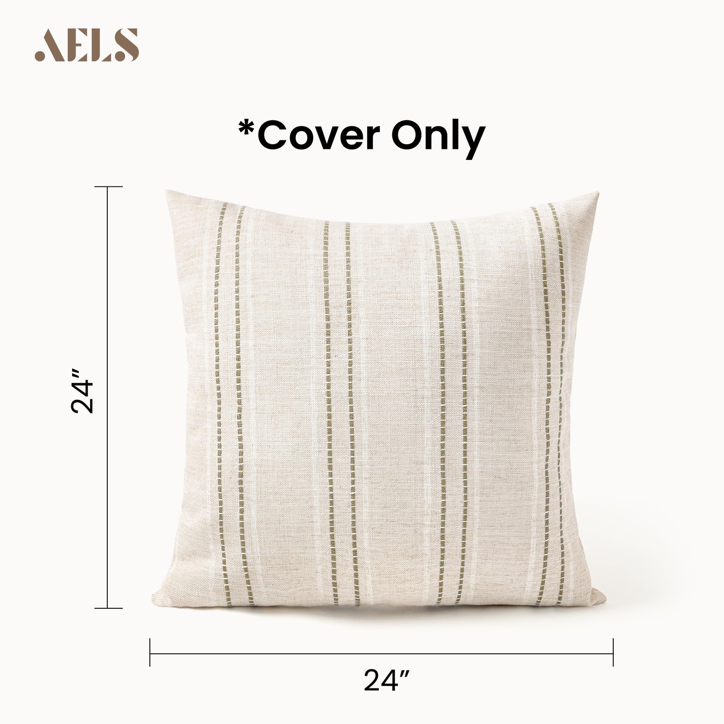 AELS 12x20 Decorative Farmhouse Linen Blend Throw Pillow Covers, Boho Textured Pillow Case, Set of 2, Beige with White & Brown Stitch Yarn Dyed Stripe Cushion Cover for Sofa Living Room (Cover ONLY)