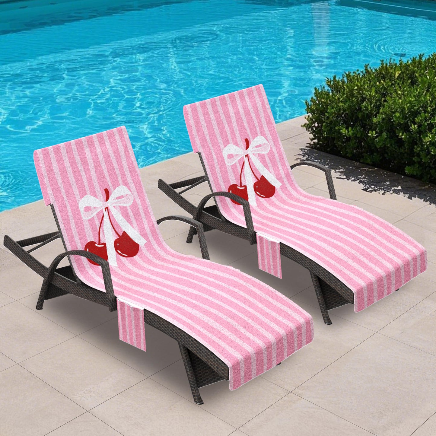 AELS Lounge Chair Towel Cover, Pack of 2 - Microfiber Beach Towels with Pockets, Fits Outdoor Garden Beach Hotel Pool Chairs, Non-Slip & Portable Design, 85" X 30", Sea Turtle Blue Stripe
