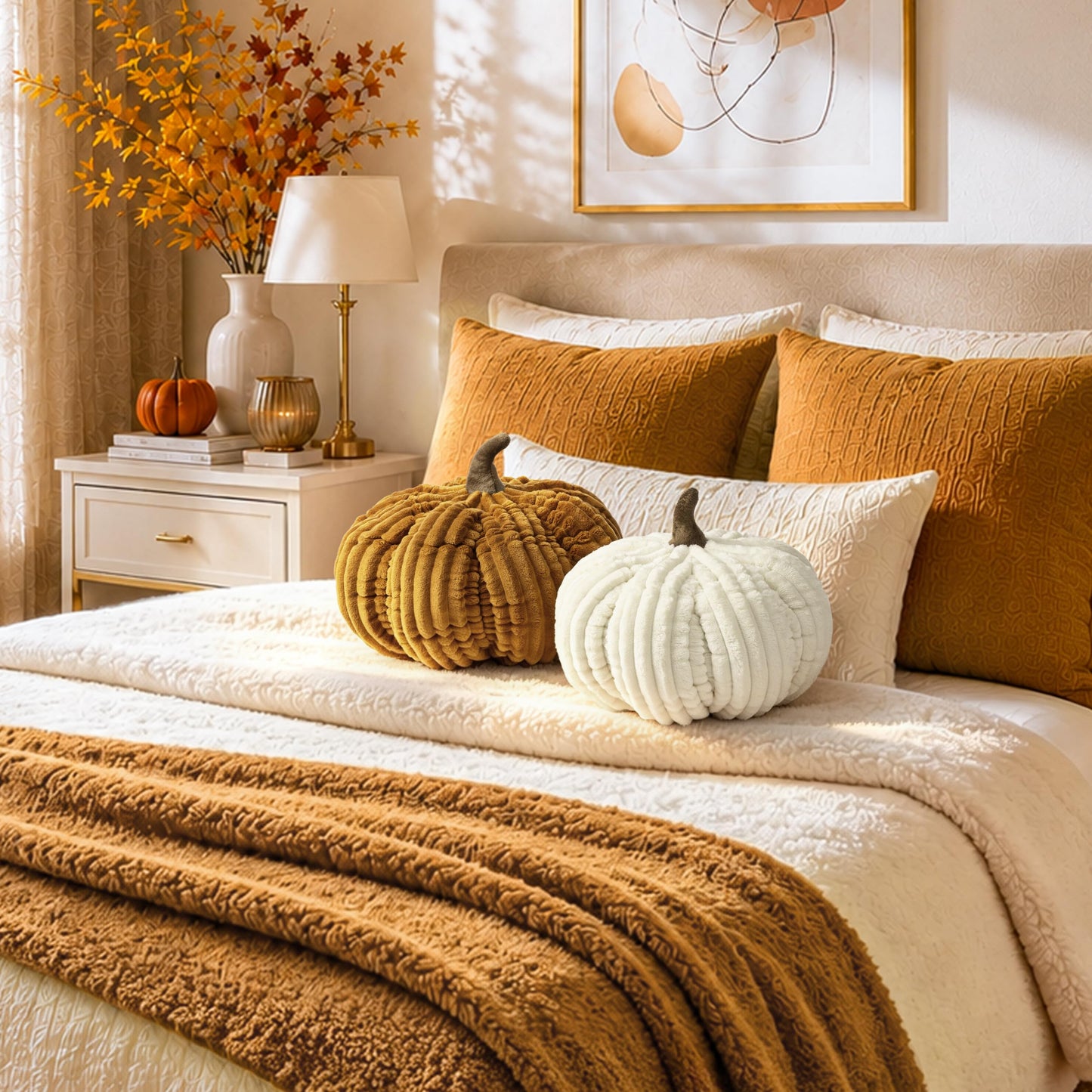 AELS Pumpkin Throw Pillow, 14" Burnt Orange Textured Fall Decorative Pillow | for Couch Sofa Bed Living Room Home Decor, Farmhouse 3D Fall Halloween Thanksgiving Decorative Accent Pillows