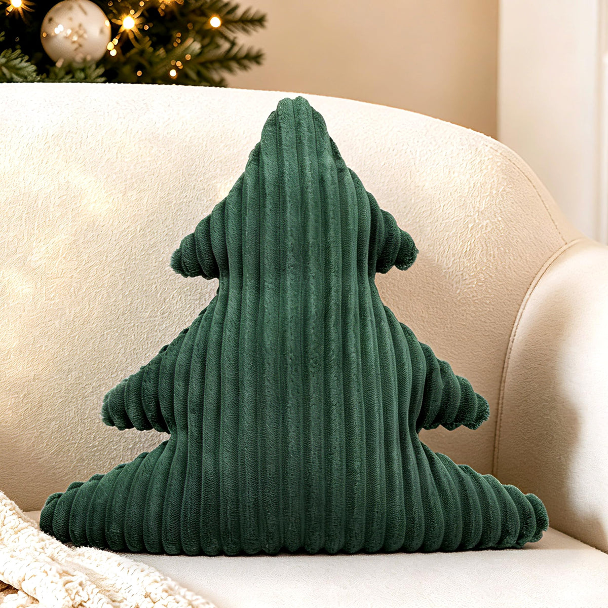AELS Faux Fur Christmas Tree Decorative Pillow Set of 3, Forest Green Series