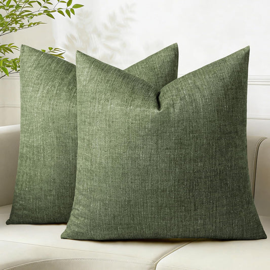 AELS Decorative Throw Pillow Covers 18x18, Set of 2, Soft Textured Look Printed Pillow Case, Modern Farmhouse Cushion Case for Bed Couch Sofa, Light Olive Green (Covers Only)