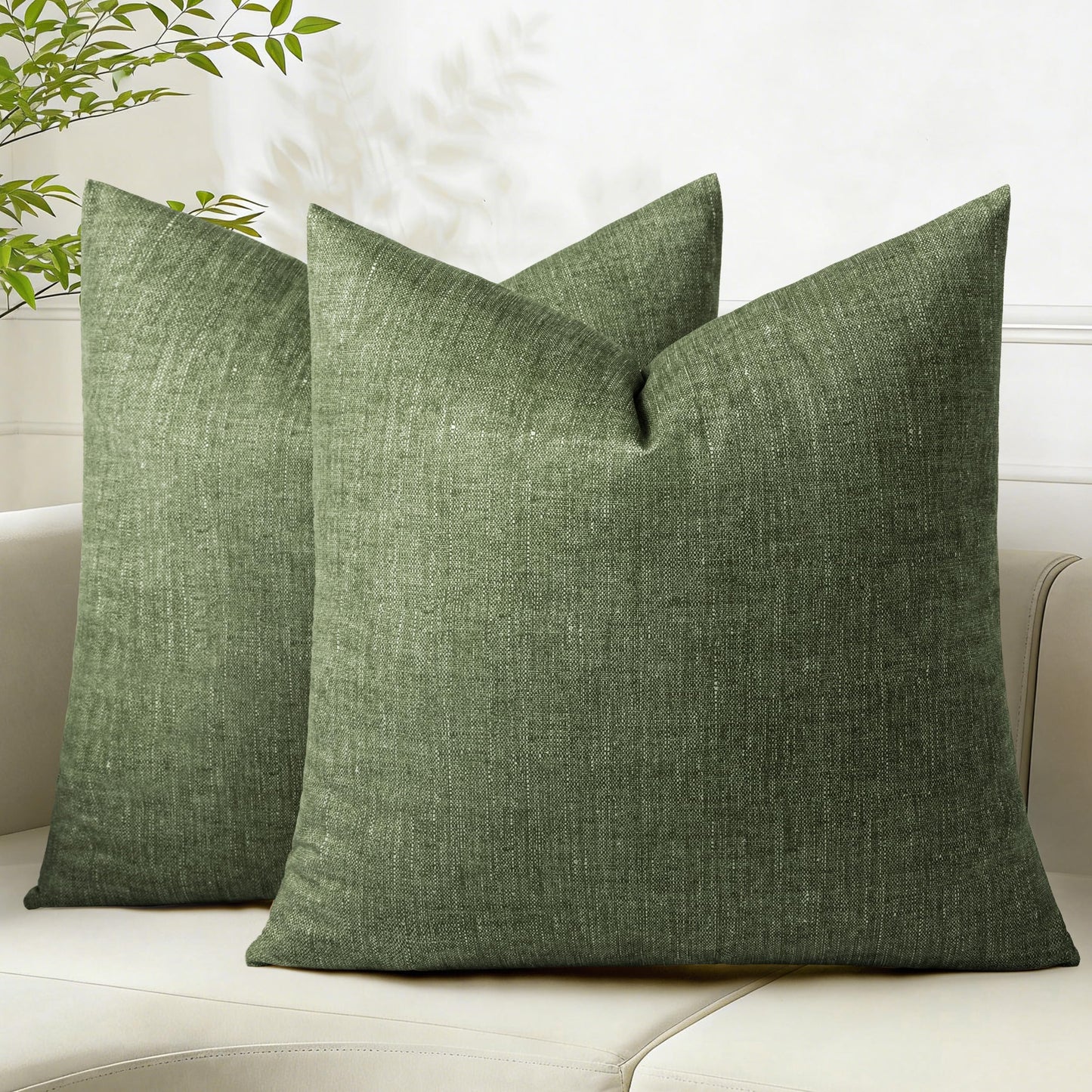 AELS Decorative Throw Pillow Covers 16x16, Set of 2, Soft Textured Look Printed Pillow Case, Modern Farmhouse Cushion Case for Bed Couch Sofa, Light Olive Green (Covers Only)