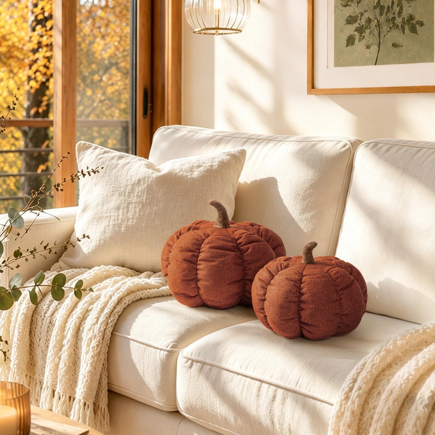 AELS Pumpkin Throw Pillow, 14" Burnt Orange Textured Fall Decorative Pillow | for Couch Sofa Bed Living Room Home Decor, Farmhouse 3D Fall Halloween Thanksgiving Decorative Accent Pillows