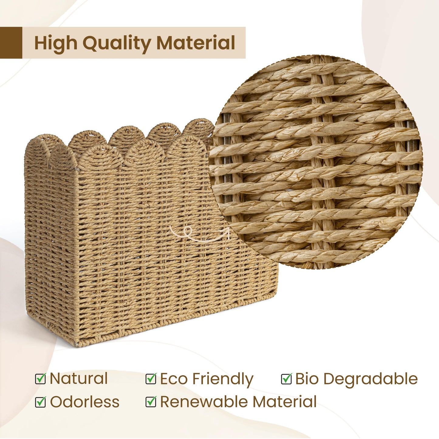Woven Natural Fibre Magazine Holder, Scalloped Edge Floor Magazine Rack, Hand-woven Organizer, Boho Modern Farmhouse Book Basket, File Newspaper Mail Holder for Office