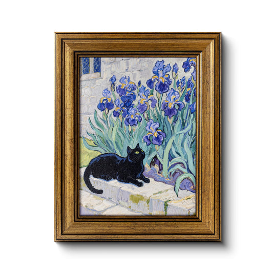 AELS Gold Framed Vintage Wall Art for Living Room, Black Cat with Sunflowers Canvas Painting Prints, Van Gogh Inspired Home Decor, Aesthetic Bedroom & Bathroom Wall Art, Gift Idea (8"x10"), Set of 2