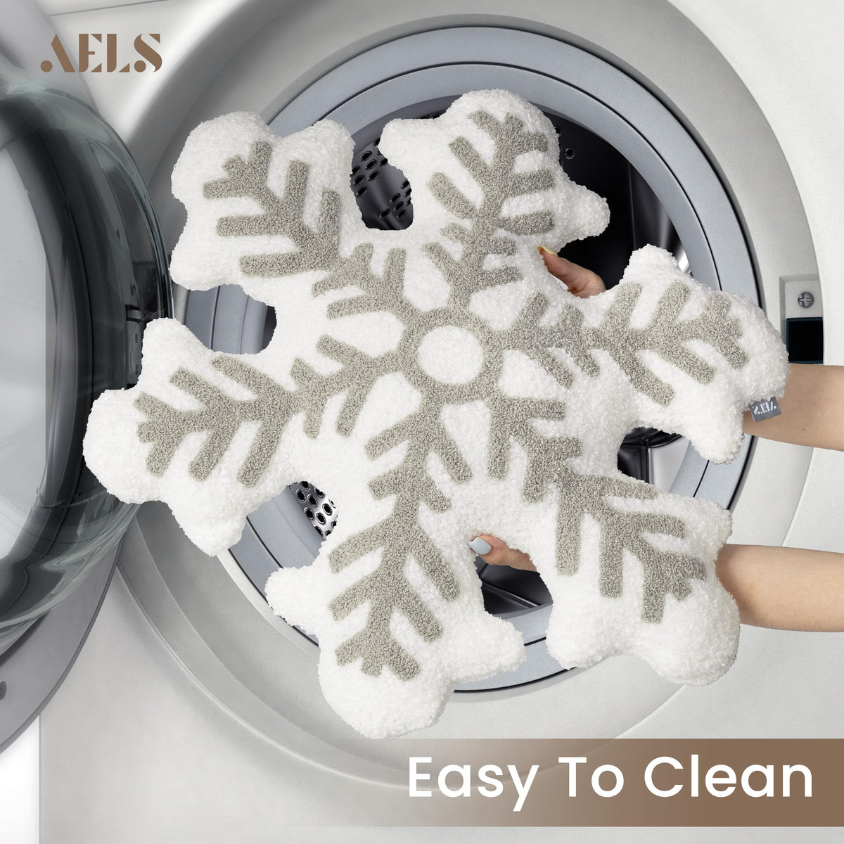 AELS Set of 2 Snowflake Christmas Faux Fur Decorative Throw Pillows, White