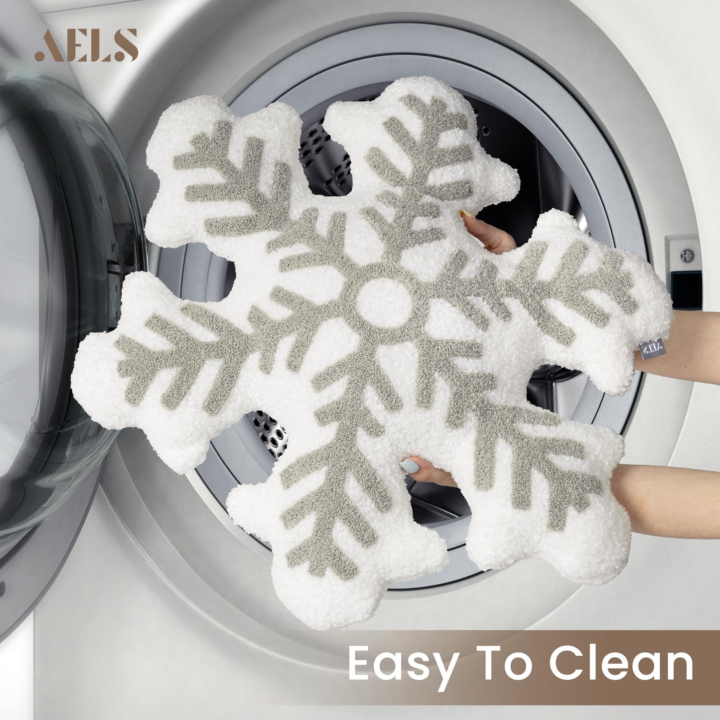 AELS 21.6 Inches 3D Snowflake Christmas Decorative Throw Pillow, Cute Winter Faux Fur Plush Throw Pillow, Living Room Bedroom Nursery Decor, White Christmas Decoration, Snow White