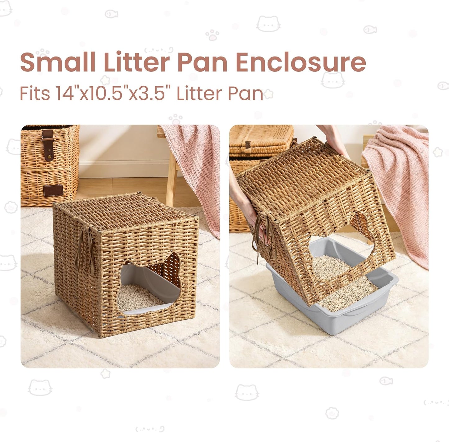 Handwoven Small Cat Bed Cave for IKEA Kallax Shelf, 13"x13"x15" Rattan Cat House for Indoor Cats Kittens and Small Pets with Removable Double-Sided Soft Cushion Pad, Pet Cube Hideaway Bed Natural