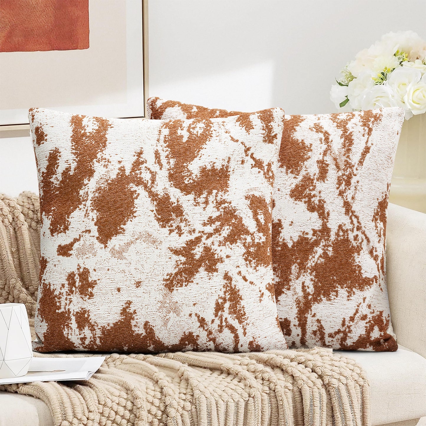 AELS Decorative Throw Pillow Covers 18x18, Set of 2, Abstract Jacquard Textured Pillow Case, Modern Cushion Case for Bed Couch Sofa, Ombre Gray (Covers Only)
