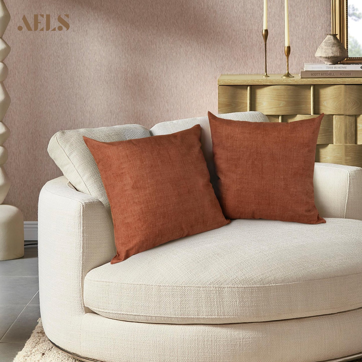 AELS Decorative Throw Pillow Covers 16x16, Set of 2, Soft Textured Look Printed Pillow Case, Modern Farmhouse Cushion Case for Bed Couch Sofa, Mustard Yellow (Covers Only)