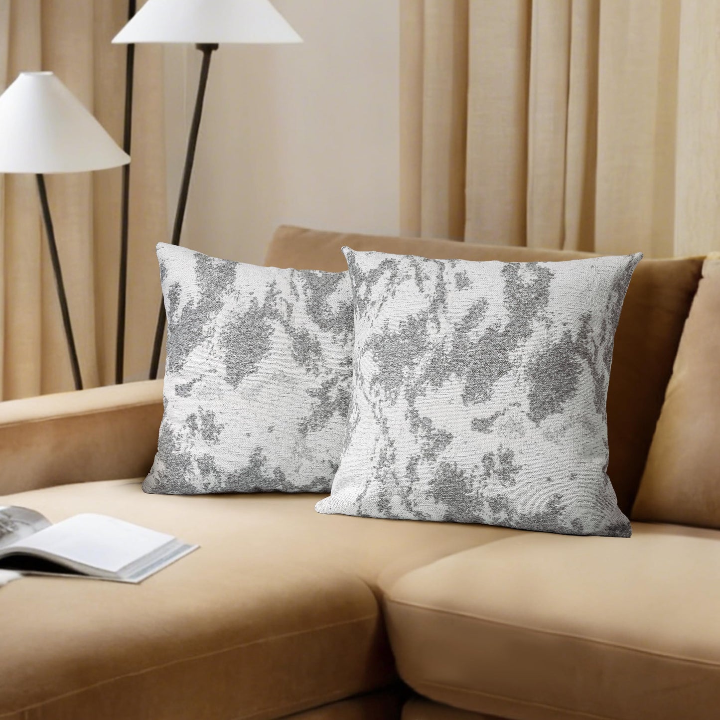 AELS Decorative Throw Pillow Covers 18x18, Set of 2, Abstract Jacquard Textured Pillow Case, Modern Cushion Case for Bed Couch Sofa, Ombre Gray (Covers Only)