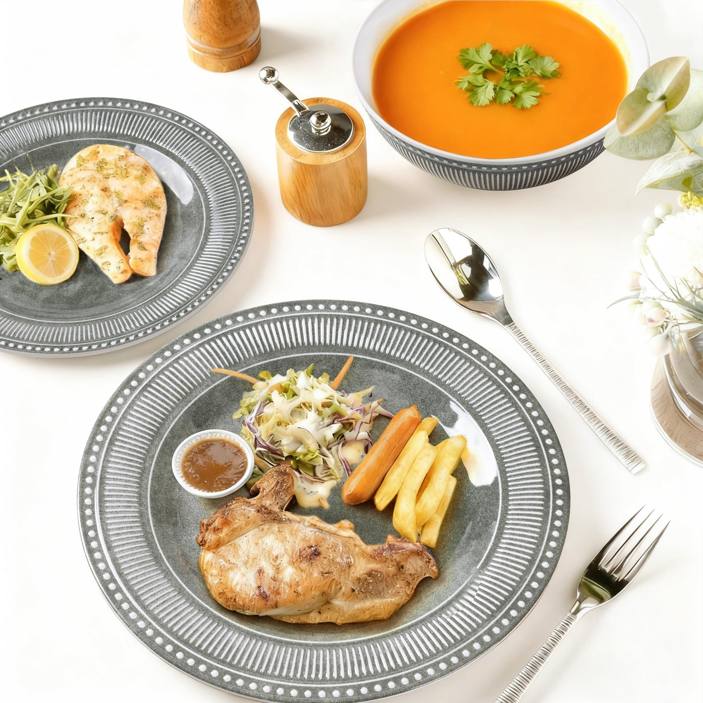 Melamine Dinnerware Set of 12 Pcs, Dinner Dishes Set for Indoor and Outdoor Use, Melamine Plates and Bowls Set for 4, Dishwasher Safe, Lightweight Unbreakable, BPA Free, Blue