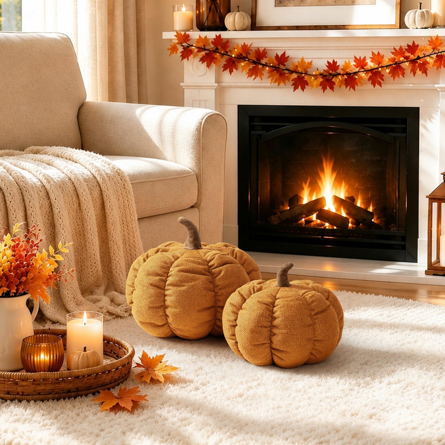 AELS Pumpkin Throw Pillow, 14" Burnt Orange Textured Fall Decorative Pillow | for Couch Sofa Bed Living Room Home Decor, Farmhouse 3D Fall Halloween Thanksgiving Decorative Accent Pillows