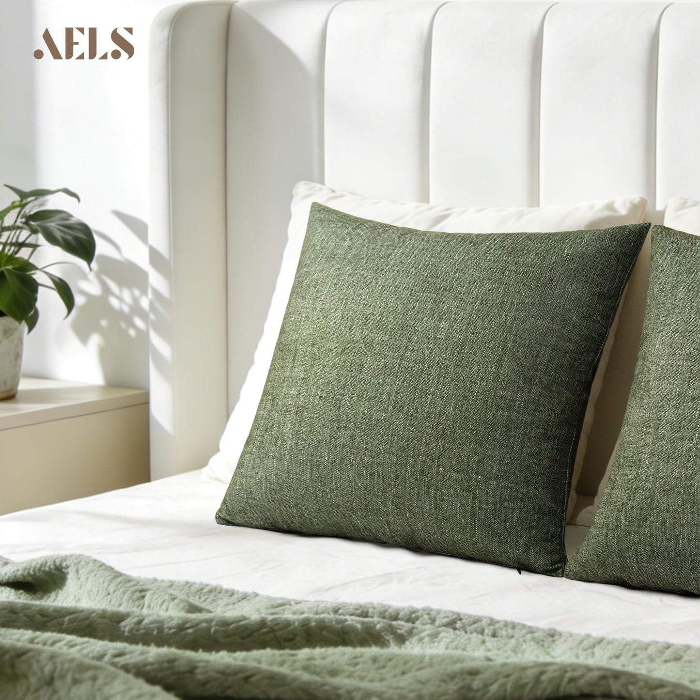AELS Decorative Throw Pillow Covers 16x16, Set of 2, Soft Textured Look Printed Pillow Case, Modern Farmhouse Cushion Case for Bed Couch Sofa, Light Olive Green (Covers Only)
