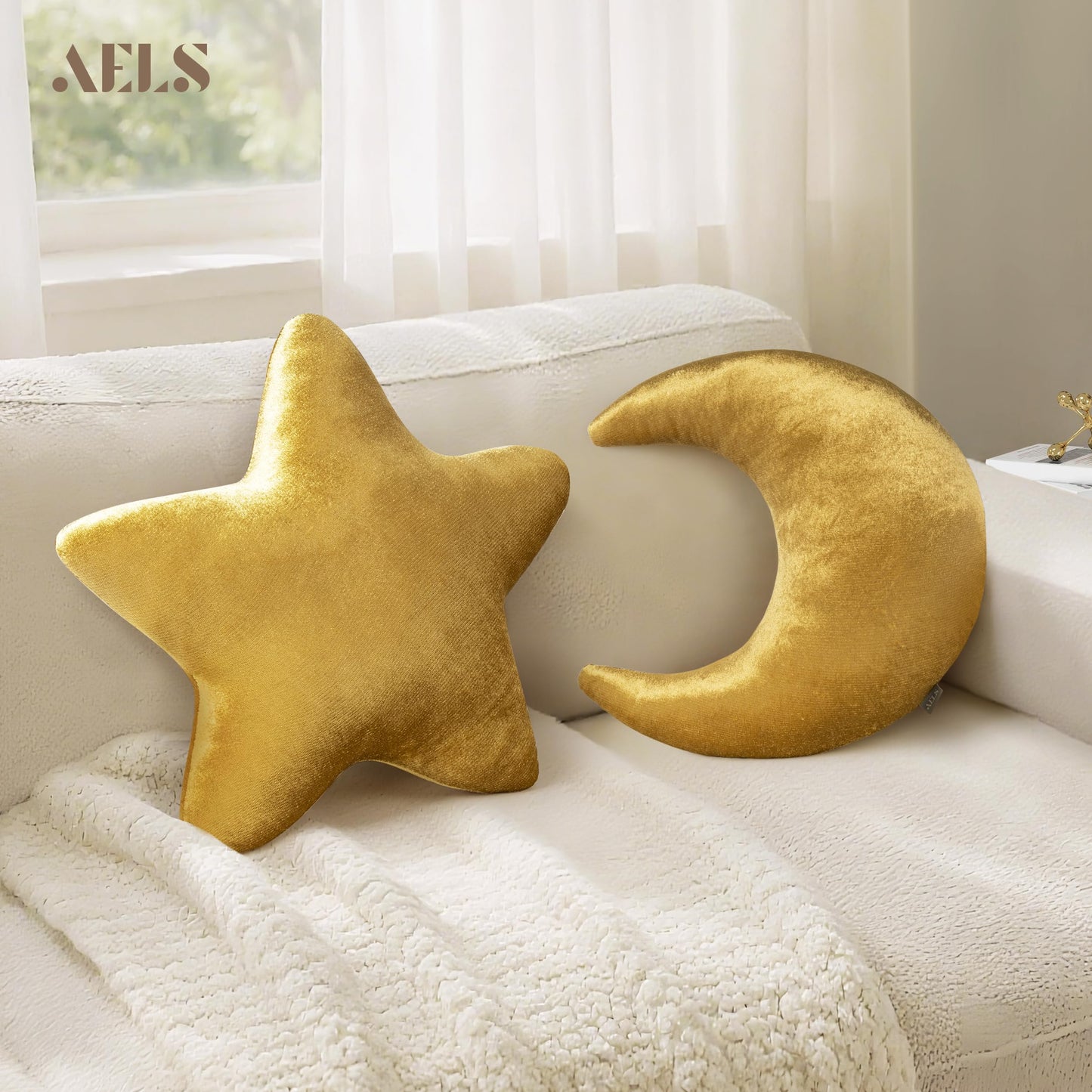 AELS Star Pillow - 19.6" Soft Velvet Star Shaped Decorative Throw Pillow for Couch, Bed, Living Room, Nursery, Home Decor Gift for Christmas, Birthday, Baby Shower, Gold