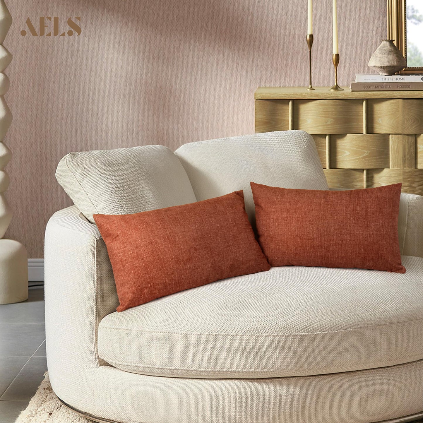 AELS Decorative Throw Pillow Covers 16x16, Set of 2, Soft Textured Look Printed Pillow Case, Modern Farmhouse Cushion Case for Bed Couch Sofa, Mustard Yellow (Covers Only)