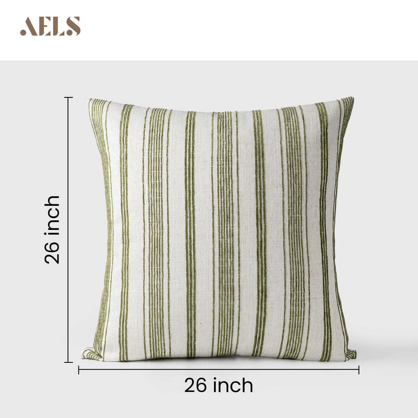 AELS 12x20 Decorative Farmhouse Linen Lumbar Pillow Covers, Beige with Olive Green Chenille Striped Pillow Case, Set of 2, Boho Textured Cushion Cover for Sofa Couch Living Room (Cover ONLY)