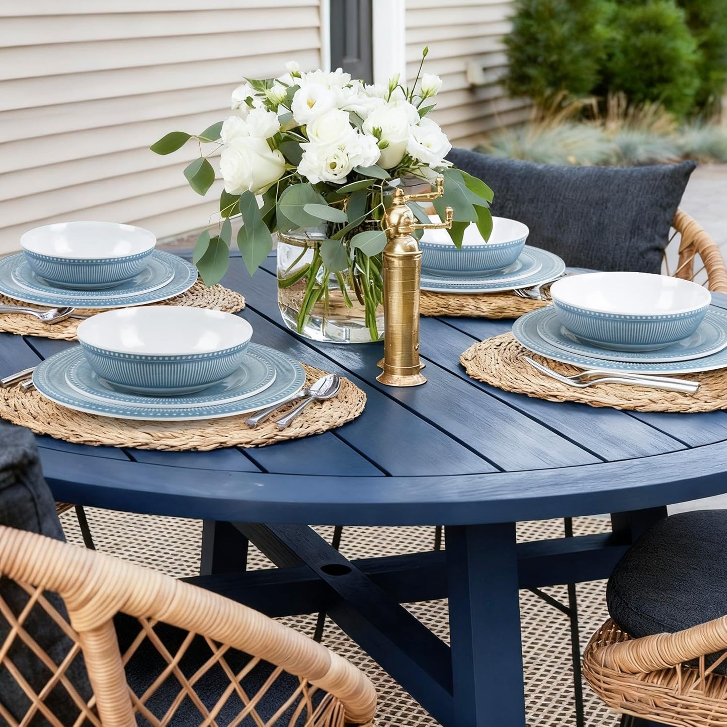 Melamine Dinnerware Set of 12 Pcs, Dinner Dishes Set for Indoor and Outdoor Use, Melamine Plates and Bowls Set for 4, Dishwasher Safe, Lightweight Unbreakable, BPA Free, Blue
