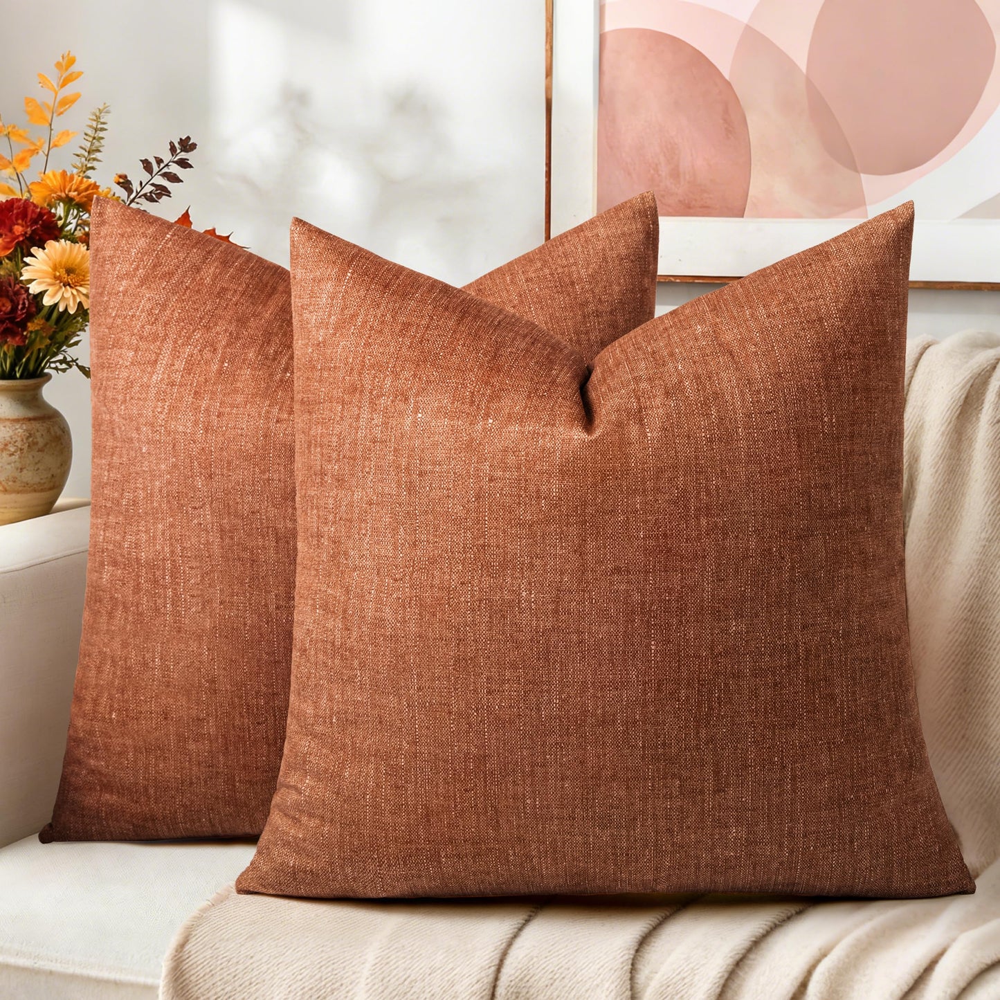 AELS Decorative Throw Pillow Covers 16x16, Set of 2, Soft Textured Look Printed Pillow Case, Modern Farmhouse Cushion Case for Bed Couch Sofa, Light Olive Green (Covers Only)