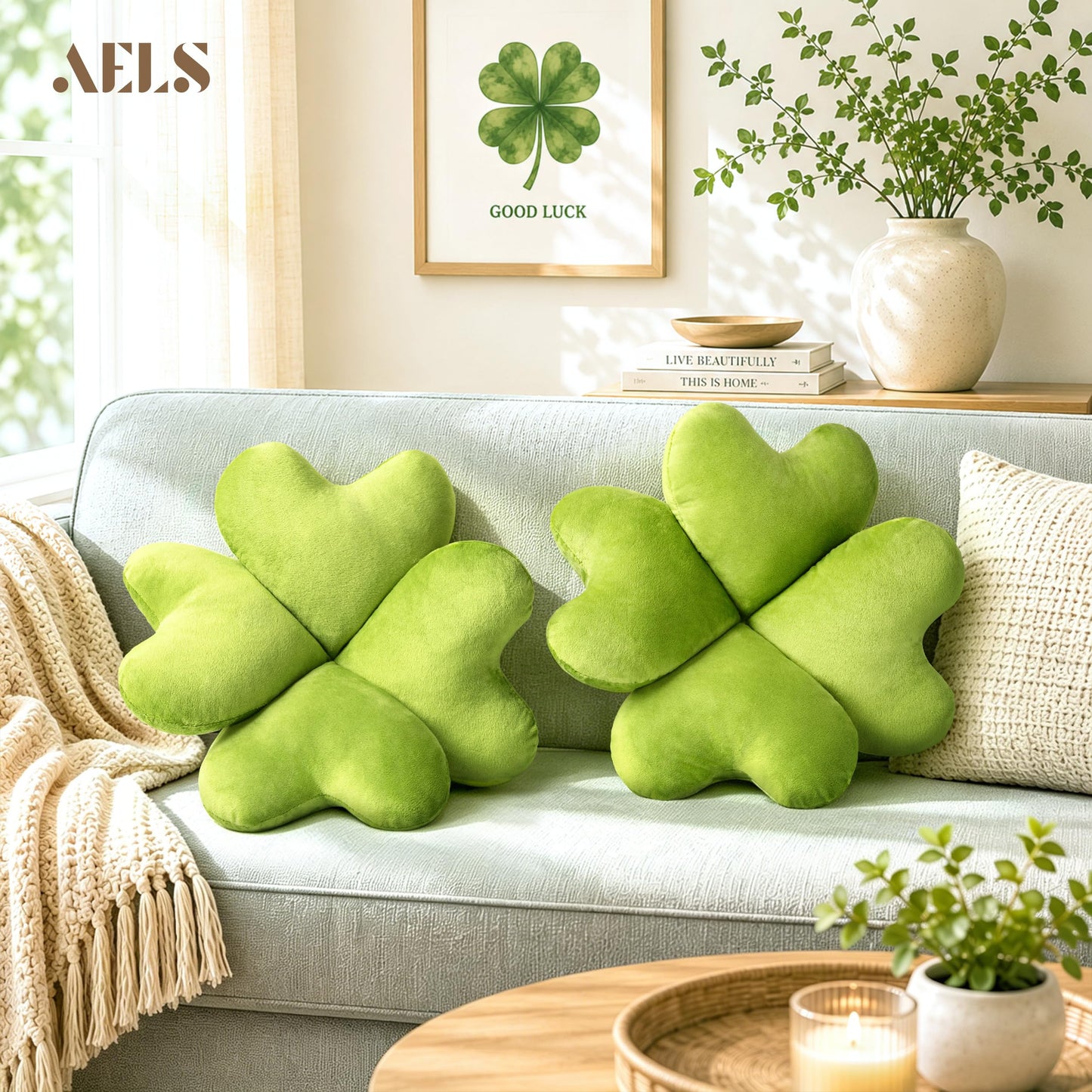 AELS Shamrock Pillow, St. Patrick's Day Decorative Throw Pillow, 15.7" Corduroy Striped Cute Cushion for Living Room & Bedroom, Perfect for Holiday Home Decor, Irish Green