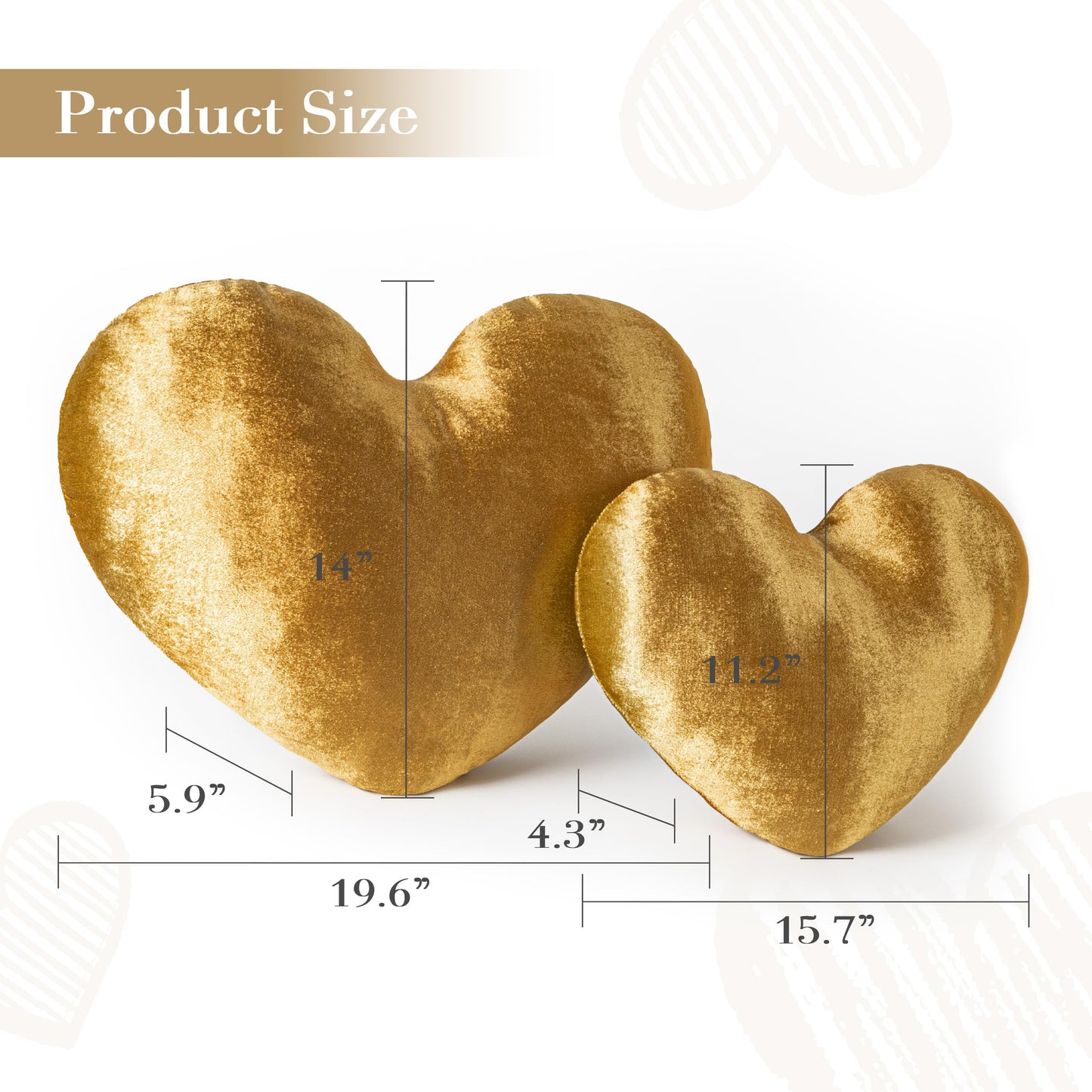 AELS Heart Shaped Pillow, 17.7 Inches Heart Decorative Throw Pillows, Velvet Love Cute Pillows, Valentines Day Decorations, Wedding Decor, Living Room Bedroom Nursery Decor, Golden