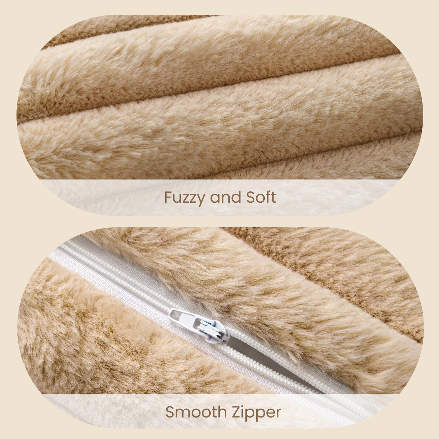 AELS Faux Fur Striped Cylinder Pillows Set of 2, 8" x 24" Decorative Modern Bolster Pillows with Removable Washable Cover & Insert, Body Pillow for Couch Bed, Living Room Bedroom Nursery Decor, White