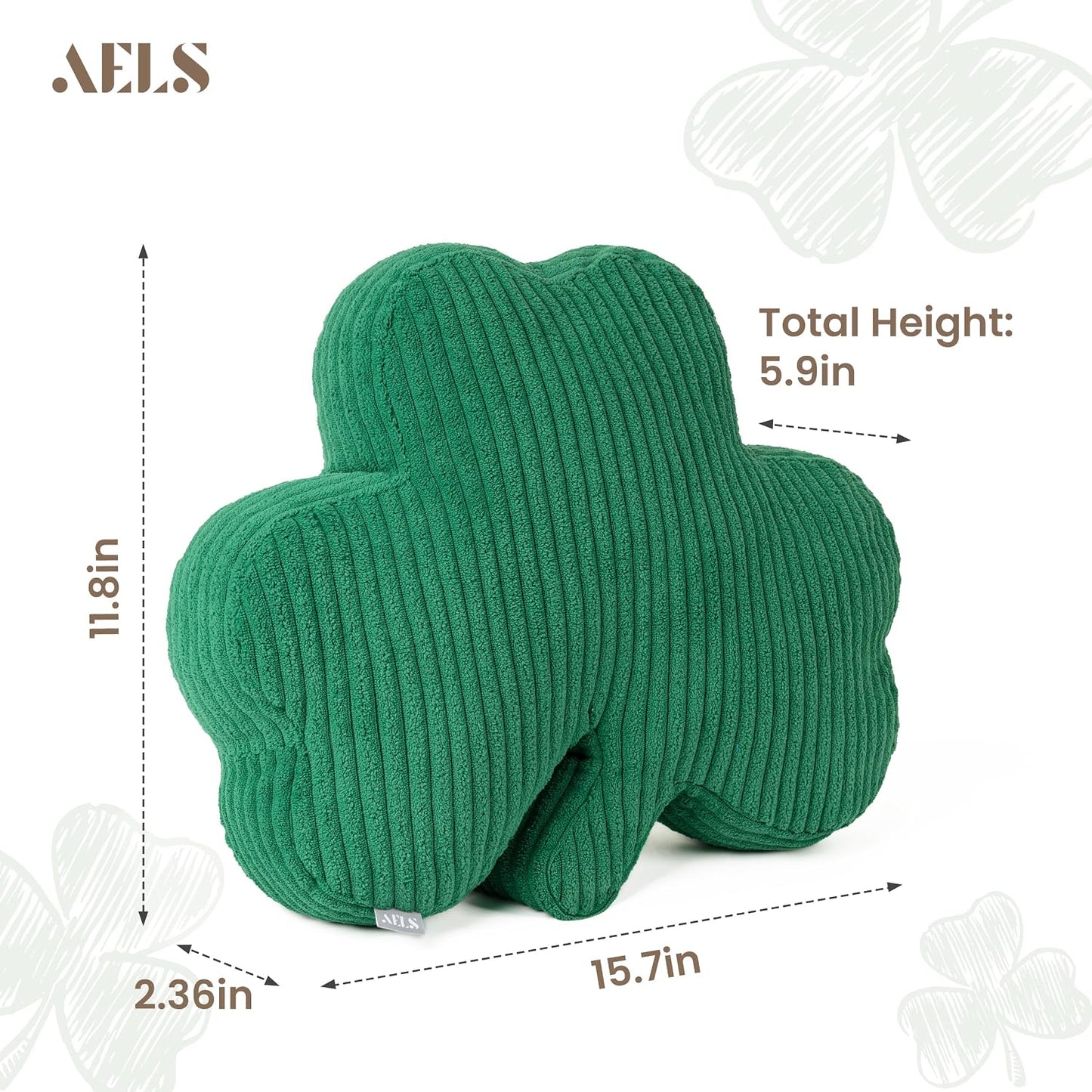 AELS Shamrock Pillow, St. Patrick's Day Decorative Throw Pillow, 15.7" Corduroy Striped Cute Cushion for Living Room & Bedroom, Perfect for Holiday Home Decor, Irish Green