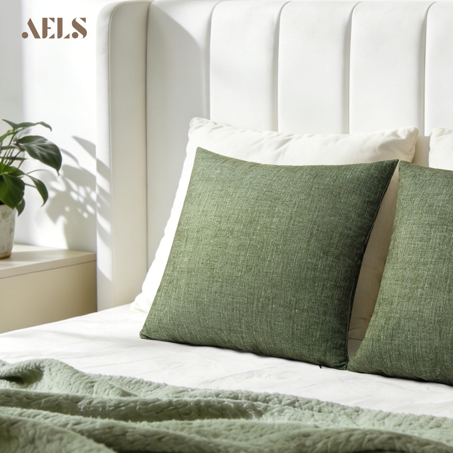 AELS Decorative Throw Pillow Covers 16x16, Set of 2, Soft Textured Look Printed Pillow Case, Modern Farmhouse Cushion Case for Bed Couch Sofa, Light Olive Green (Covers Only)