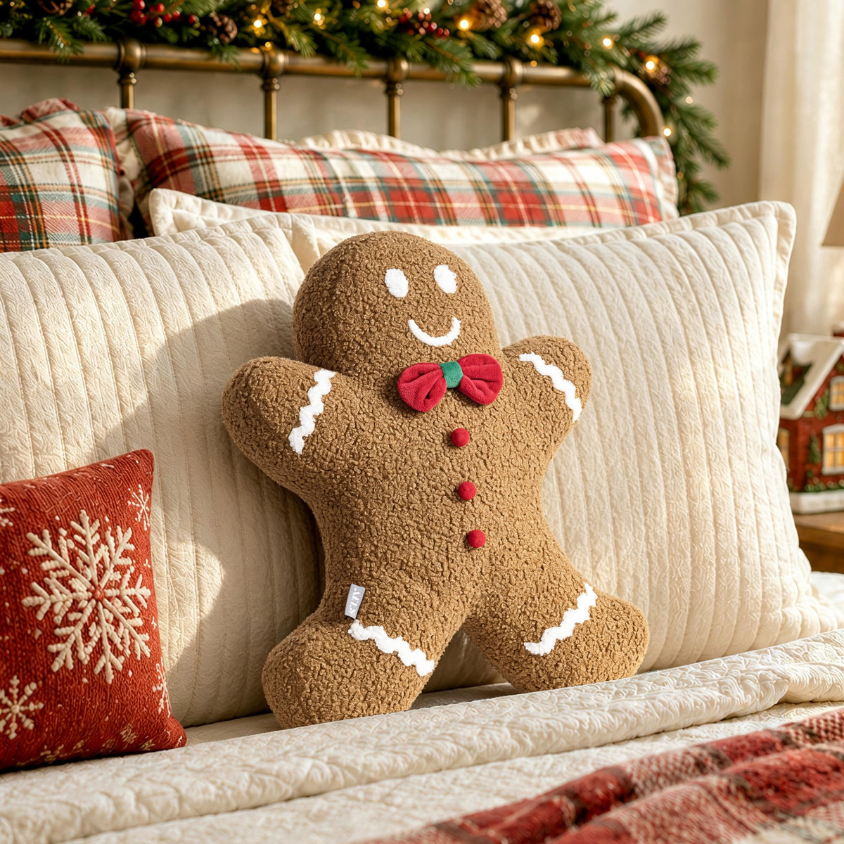 AELS Gingerbread Man Christmas Tree Pillow, 16.1" & 15.7" Set of 2