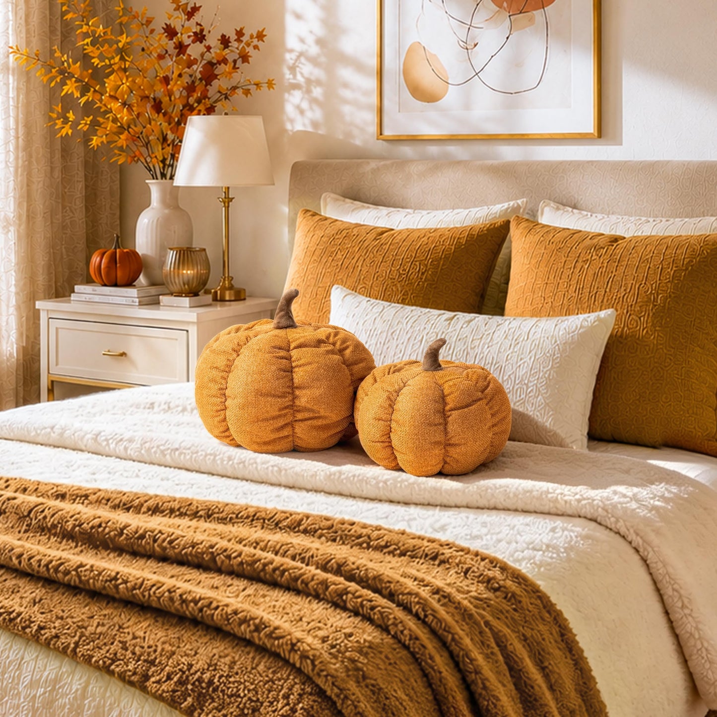 AELS Pumpkin Throw Pillow, 14" Burnt Orange Textured Fall Decorative Pillow | for Couch Sofa Bed Living Room Home Decor, Farmhouse 3D Fall Halloween Thanksgiving Decorative Accent Pillows