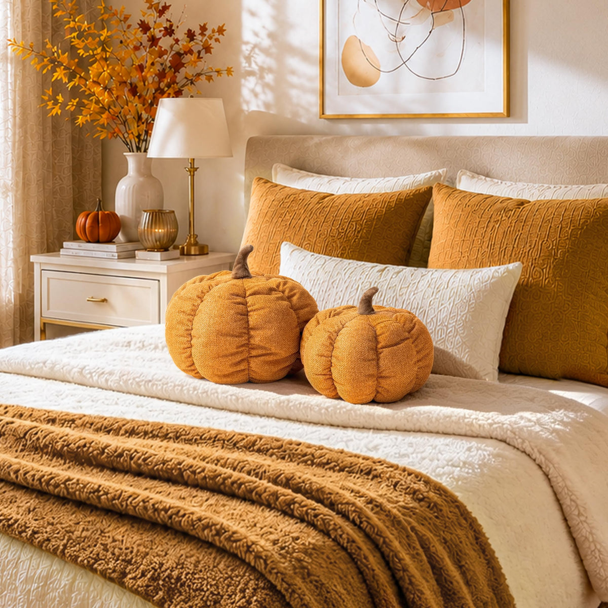 AELS Pumpkin Throw Pillow, 14" Burnt Orange Textured Fall Decorative Pillow