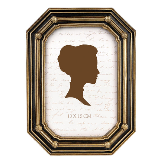 AELS 4x6 Inch Vintage Octagon Picture Frame, Elegant Antique Photo Frames with Glass Front, Photo Display, Tabletop Wall Hanging, Gift Ideas, Gold and Black Polygon