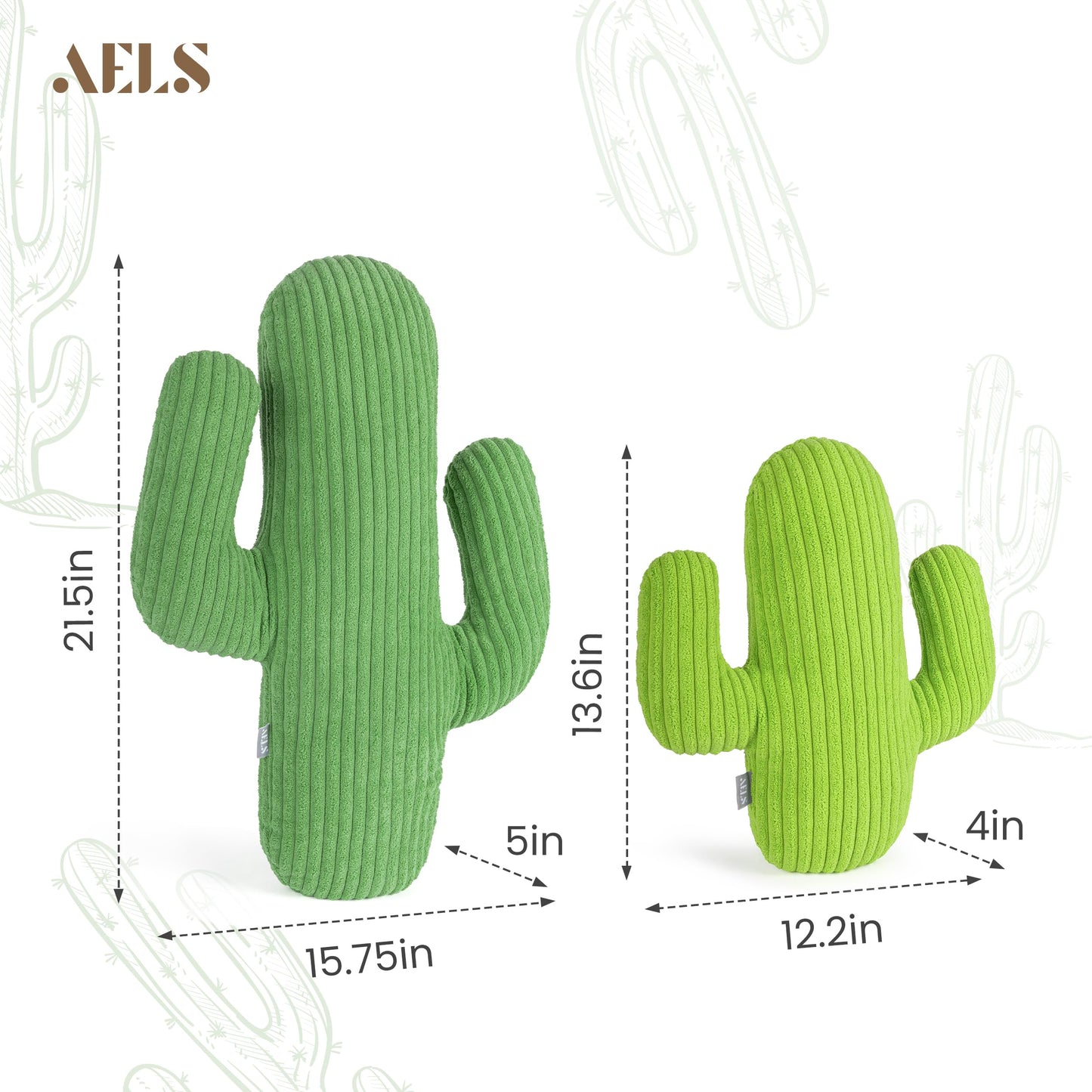 AELS Set of 2 Cactus Decorative Throw Pillows, 22"& 14" Cactus Plush Pillow Set, 3D Office Nap Pillow, Cute Succulent Throw Pillow for Nursery Bedroom Room Decor, Blue Green & Sage Green