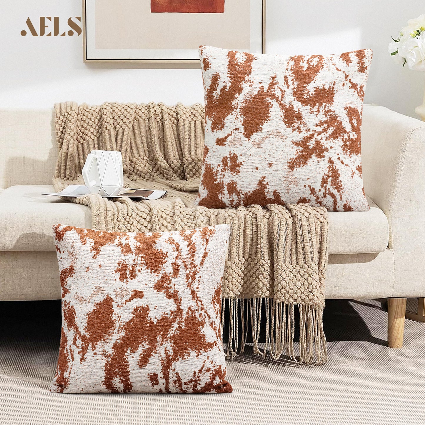 AELS Decorative Throw Pillow Covers 18x18, Set of 2, Abstract Jacquard Textured Pillow Case, Modern Cushion Case for Bed Couch Sofa, Ombre Gray (Covers Only)