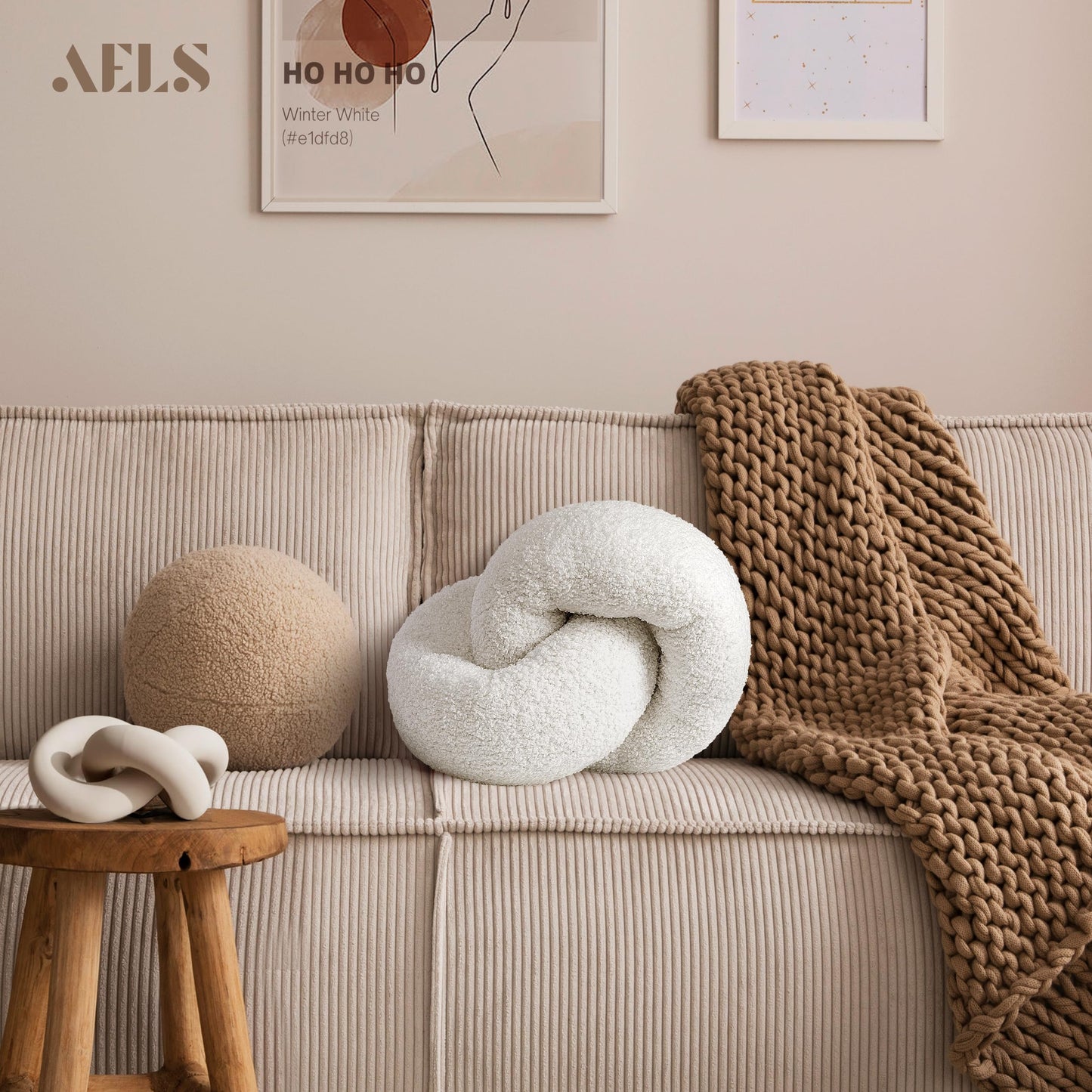 AELS 3D Chain Link Decorative Throw Pillow, 17.7" Accent Knot Pillow for Couch, Living Room and Bedroom, Mid Century Mordern Home Decor, Cream White