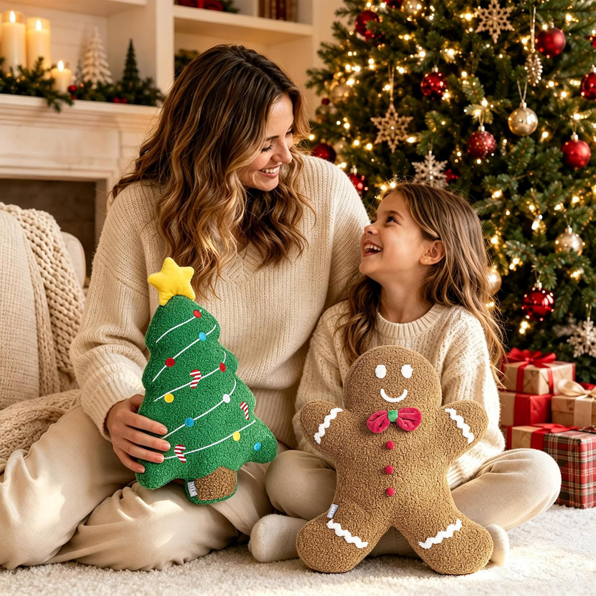 AELS Gingerbread Man Christmas Tree Pillow, 16.1" & 15.7" Set of 2