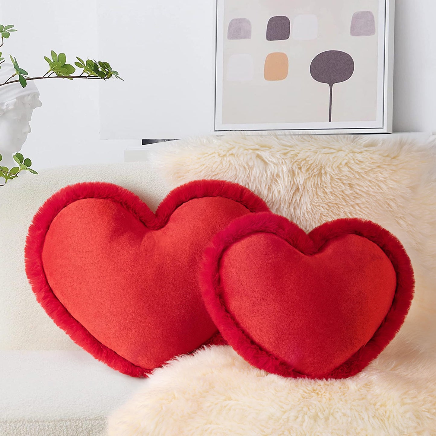 AELS Heart Shaped Pillow, 20 Inches Heart Decorative Throw Pillows, Faux Fur Love Cute Pillows, Valentines Day Decorations, Wedding Decor, Living Room Bedroom Nursery Decor, White