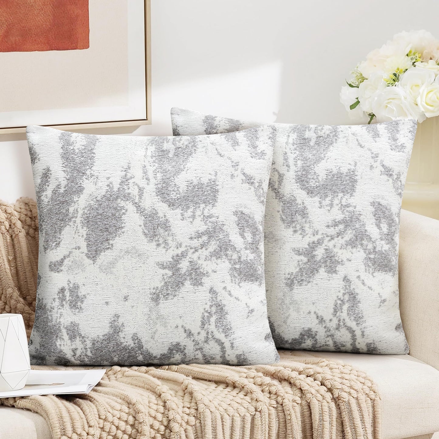 AELS Decorative Throw Pillow Covers 18x18, Set of 2, Abstract Jacquard Textured Pillow Case, Modern Cushion Case for Bed Couch Sofa, Ombre Gray (Covers Only)