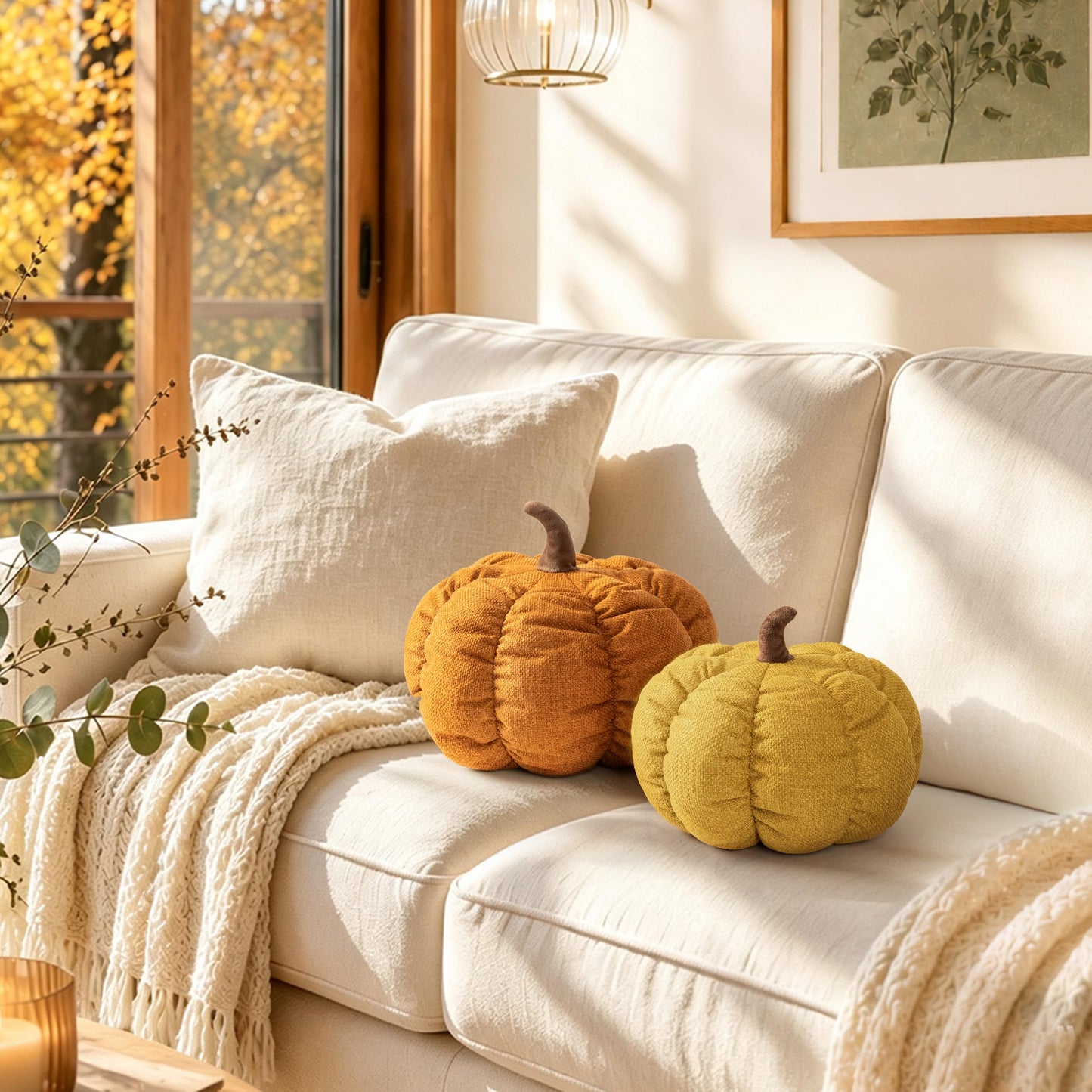 AELS Pumpkin Throw Pillow, 14" Burnt Orange Textured Fall Decorative Pillow | for Couch Sofa Bed Living Room Home Decor, Farmhouse 3D Fall Halloween Thanksgiving Decorative Accent Pillows