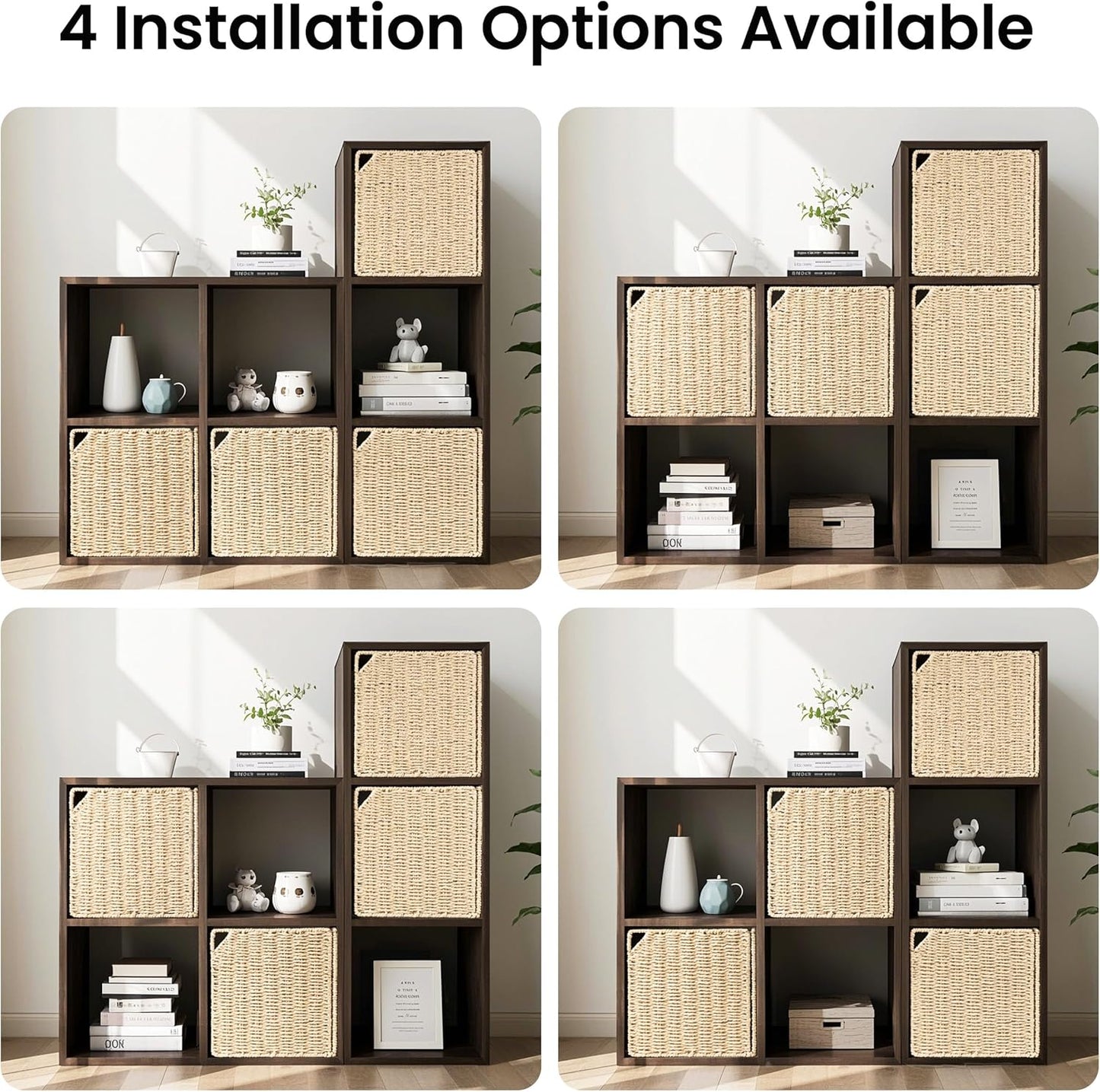 AELS 11" Handwoven Natural Fibre Doors for Cube Storage Shelf, Set of 3, Boho Straw Shelf Cover for Small Bookcase & Open Bookshelf, Rustic Farmhouse Home Decor, Beige (Door ONLY)