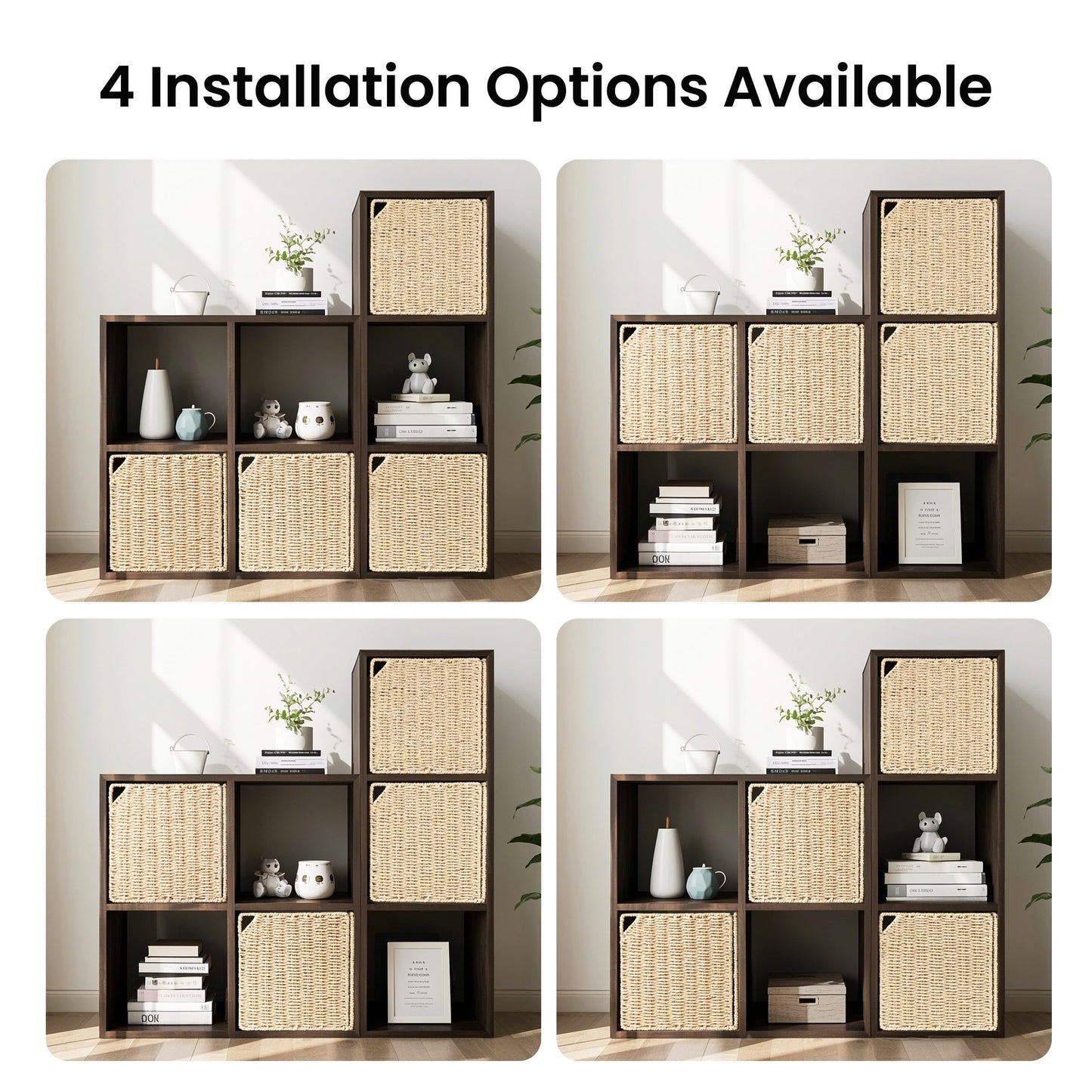 11" Handwoven Natural Fibre Doors for Cube Storage Shelf, Set of 3, Boho Straw Shelf Cover for Small Bookcase & Open Bookshelf, Rustic Farmhouse Home Decor, Beige (Door ONLY)