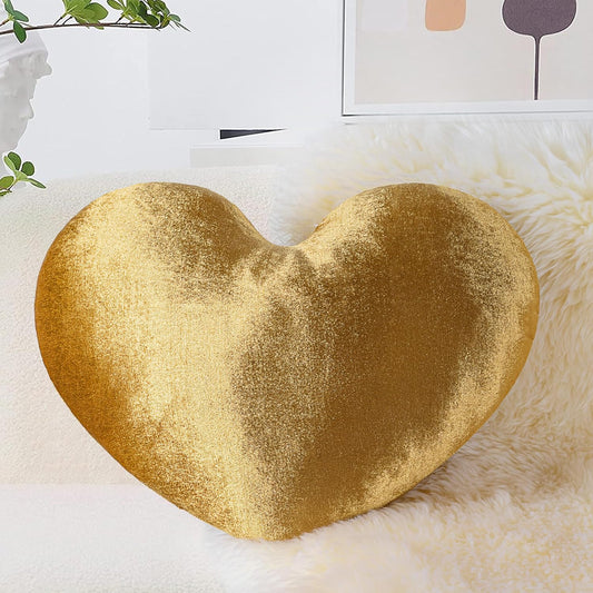 AELS Heart Shaped Pillow, 17.7 Inches Heart Decorative Throw Pillows, Velvet Love Cute Pillows, Valentines Day Decorations, Wedding Decor, Living Room Bedroom Nursery Decor, Golden